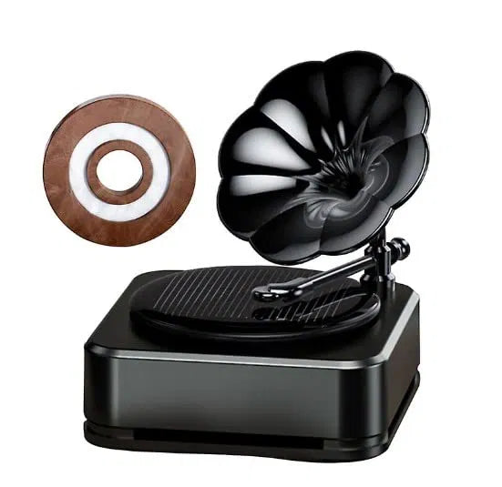 Car Solar Gramophone Rotating Perfume Air Freshener Fragrance Aroma Diffuser (Black)