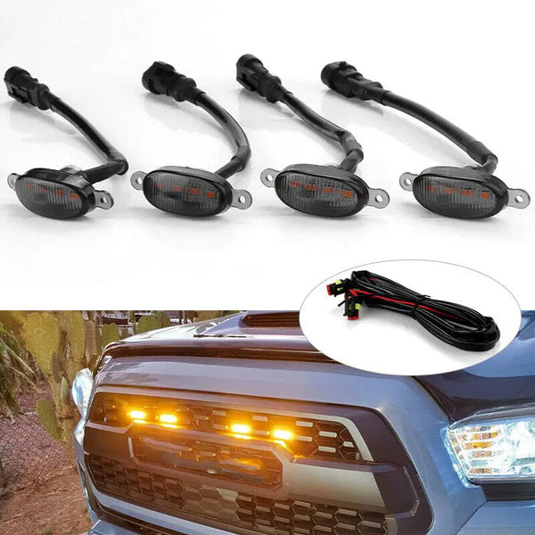 4pcs Smoked LED Lens Front Grille Running Light Universal For Car