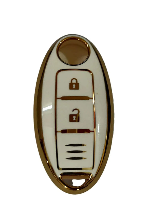 TPU Carbon Fiber Style Car Key Cover Compatible with Nissan Micra, Sunny, Teana, Magnite 3 Button Smart Key(White)