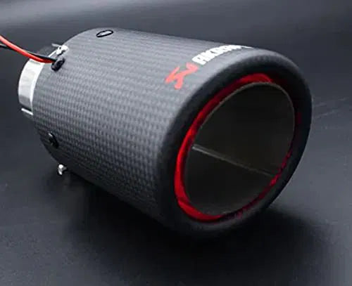 New Matte Carbon Fiber Exhaust Pipe Tips Muffler with LED Lights Universl Fitment(Red)