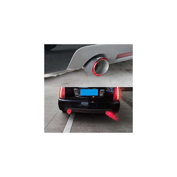 New Matte Carbon Fiber Exhaust Pipe Tips Muffler with LED Lights Universl Fitment(Red)