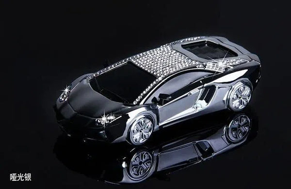 Luxury Car Interior Decoration Accessories Glitter Crystal Dashboard Ornament Auto Air Freshener Sportscar Design Perfume Stand (Chrome)