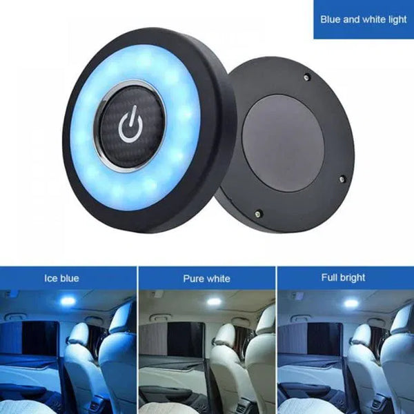 Wireless Magnetic USB Charging LED Light Portable Round Universal Rechargeable Wireless Lamp For Car Interior(White/Blue)