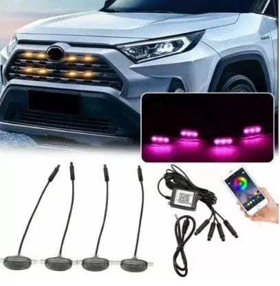 4PCS Smoked Front Grille LED Lights RGB Style Smoked Lens LED Front Grille Running Lights for Universal Fit
