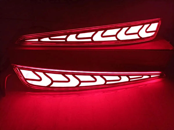 Car Reflector LED Brake Light With Running Indicator For Rear Bumper Fit For i20 2020, 2021, 2022 (Set of 2, Matrix)