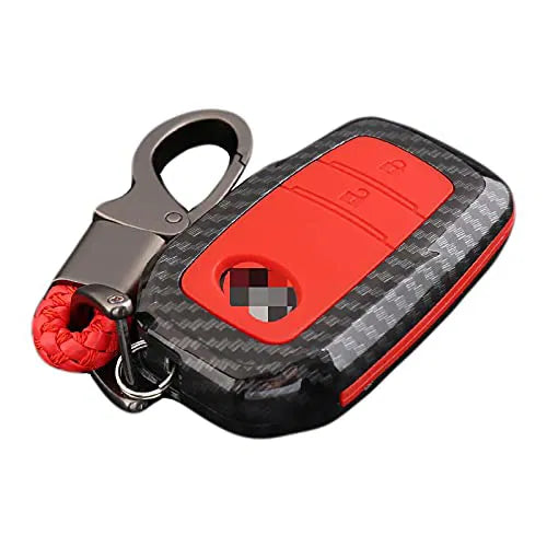 Carbon Fiber Key Fob Cover Shell Keyless Key Hard Case with Keychain For Toyota Fortuner 2 Button (Pack of 1,Red)