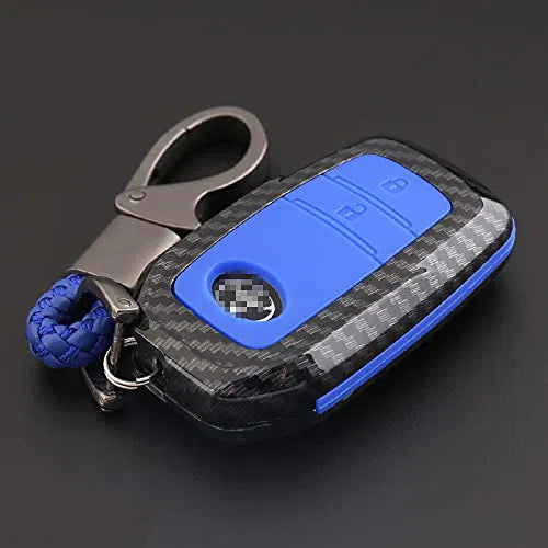 Carbon Fiber Key Fob Cover Shell Keyless Key Hard Case with Keychain For Toyota Fortuner 3 Button (Pack of 1,Blue)