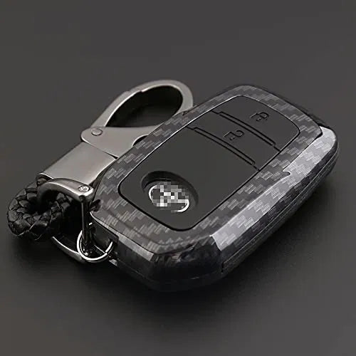 Carbon Fiber Key Fob Cover Shell Keyless Key Hard Case with Keychain For Toyota Fortuner 2 Button (Pack of 1,Black)