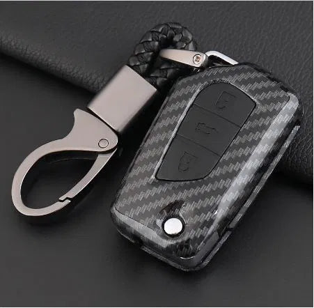 Carbon Fiber Key Fob Cover Shell Keyless Key Hard Case with Keychain For Toyota Corolla (Pack of 1,Black)