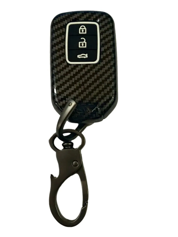 TPU Leather Pattern Key Cover 3 Button Remote Compatible with Honda Accord, City, Civic, Amaze Jazz 3 Button Push Button Start Smart Key (Black)