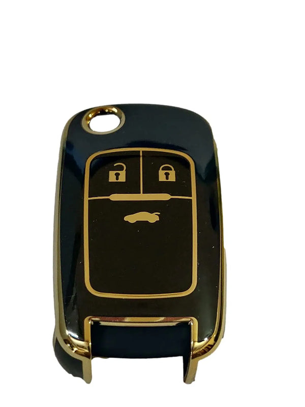 TPU Carbon Fiber Car Key Cover Compatible with Chevrolet Cruze (Black)