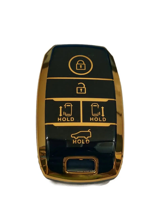 TPU Silicone Key Cover Compatible with Kia Carnival 5 Button Smart Key(Gold/Black)
