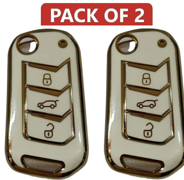 TPU Silicone key Cover For Compatible With For New Mahindra Scorpio 2022, XUV 700, Thar 2020, Tuv-300, Marazzo, Scorpio 2019, Bolero 2020 Flip Key (White, Pack of 2)
