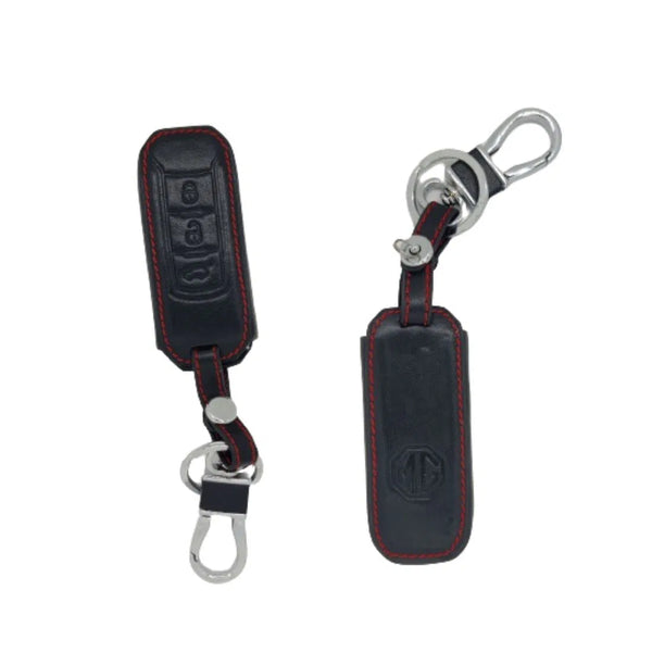 Leather Key Cover with Key Chain For MG Hector Smart Key (For Push Button Start Only, Pack of 1)