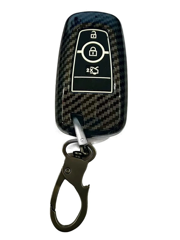 Carbon Fiber Key Fob Cover Shell Keyless Key Hard Case with Keychain Compatible with New Endeavour Smart Key (Black)