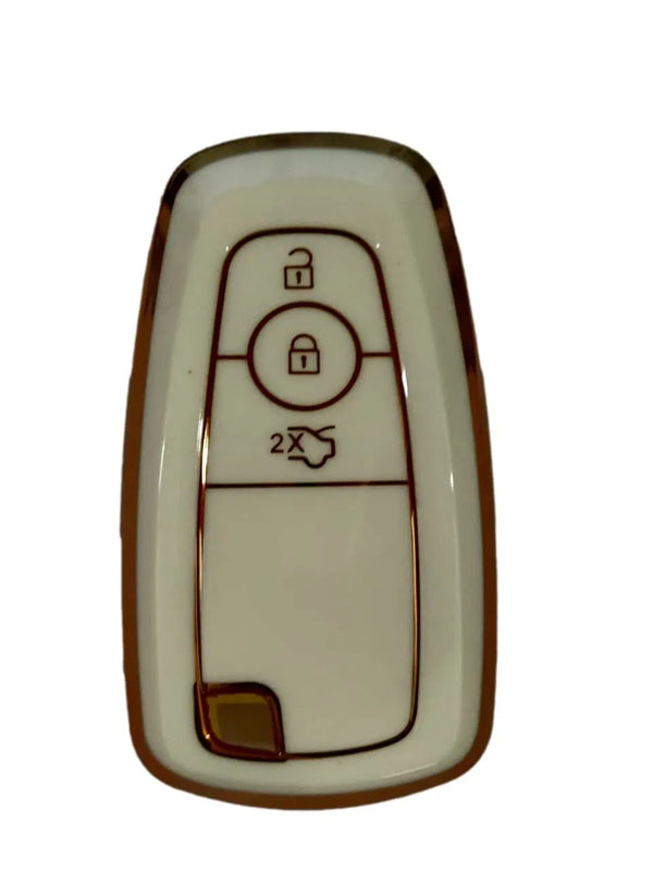TPU Carbon Fiber Style Car Key Cover Compatible with Ford Push Button Start Car Key (White)