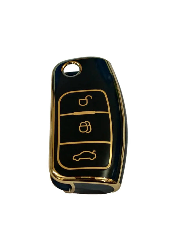 TPU Carbon Fiber Style Car Key Cover Compatible with Fiesta, Figo, Old Ecosport Flip Key (Black)
