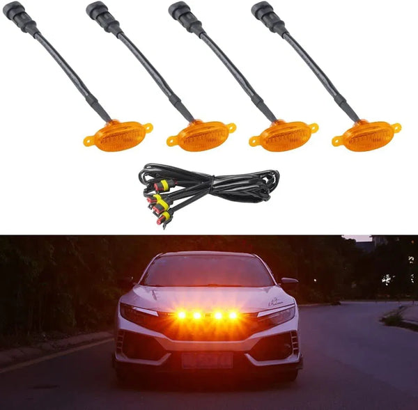 4 Pieces Yellow/Amber LED Lens Front Grille Running Light Universal For Car (Pack of 4)