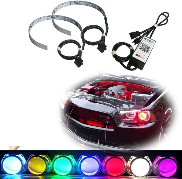 12-SMD RGB LED Demon Eye Halo Ring Kit Bluetooth APP Wireless Remote Control 2.8