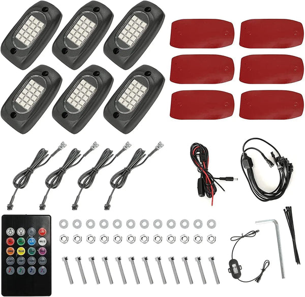 6 Pods RGB LED Rock Lights 12V with Wires,90LEDs Waterproof Music Mode/29 Color Changing Modes/APP/Remote Control Neon LED Light Kit for All Cars