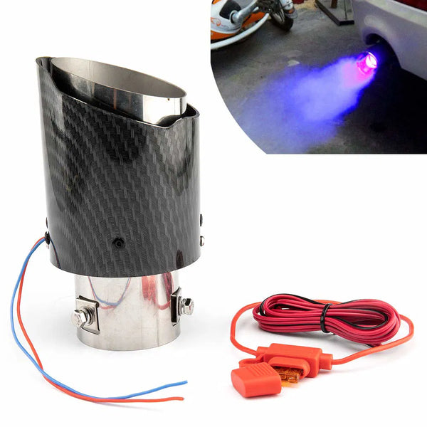 Blue Flame Led Exhaust Muffler Tip Carbon Fiber Car Tail Pipe Light 2.5 Inch Inlet 4 Inch Outlet - Straight Style