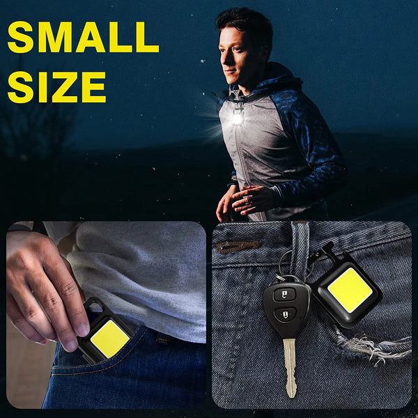 Keyring Torch, COB Keychain Work Light Mini LED Light 800 Lumens Rechargeable Flashlight Waterproof Emergency Lamp Mini Torch Keyring Light for Emergency Repair with Folding Bracket