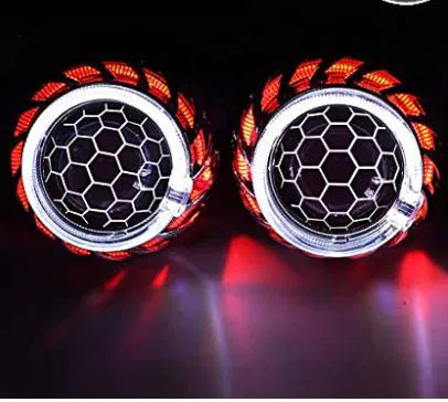 Autoki 2.5 Inch Honeycomb Blue Bixenon Projector Lens Mini H1 Car Headlight with White Devil Eyes Retrofit For H4 H7 Car/Bike (Blue) with Blasters & Hid Bulb with Shrouds