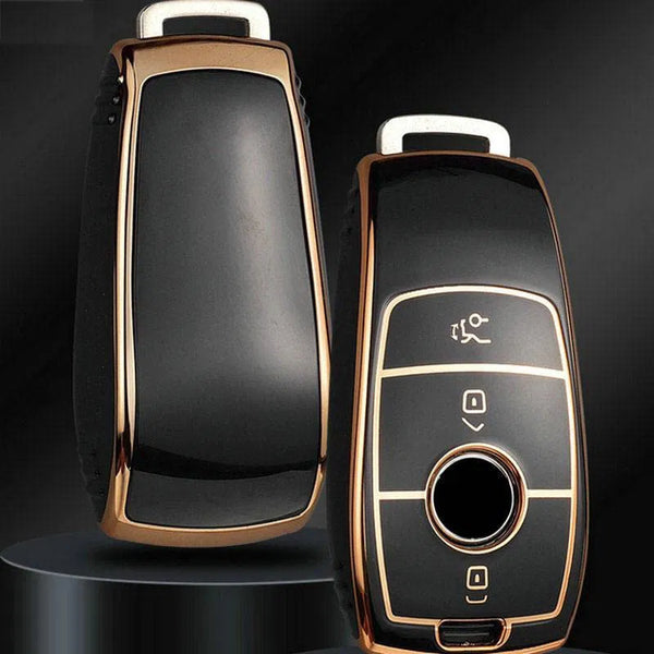 TPU Car Key Cover Compatible For Benz E Series Smart Key (Gold/Black)
