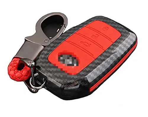 Carbon Fiber Key Fob Cover Shell Keyless Key Hard Case with Keychain For Toyota Fortuner (Pack of 1,Red