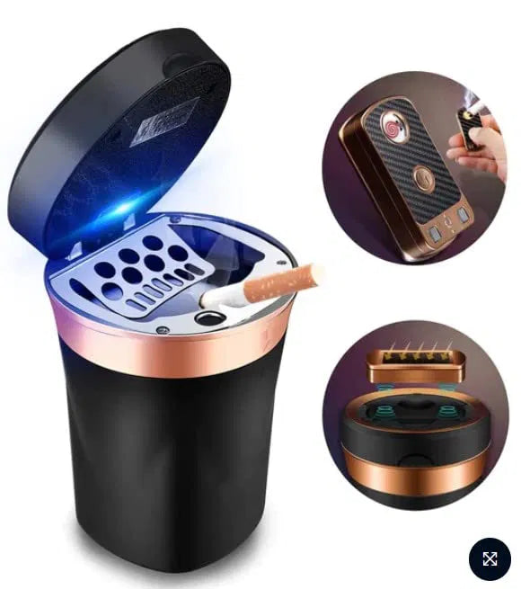 LED Light USB Charging Car Ashtray Cup with Detachable smokeless Solar Lighter