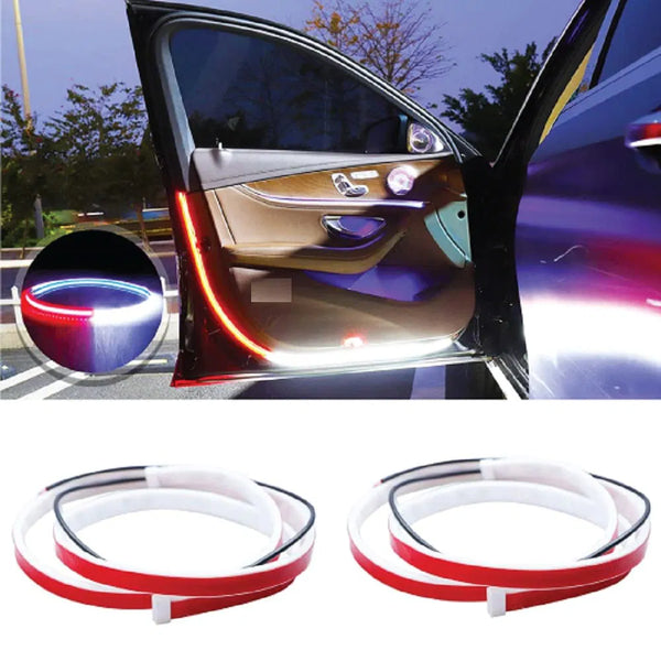 Anti Rear-end LED Collision Safety Car Door Opening Strobe Flashing Warning Welcome Flash Light (Red and Ice Blue)