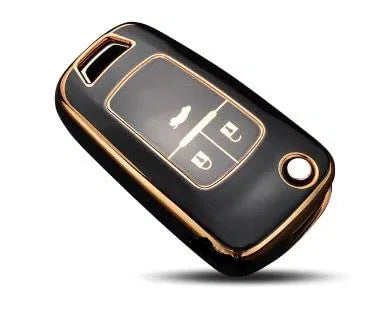 TPU Key Cover Compatible with Chevrolet Cruze (Black/Gold)