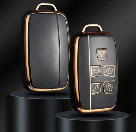 TPU Car Key Cover Fit with Jaguar and Land Rover 5 Buttons Smart Key (Gold/Black)