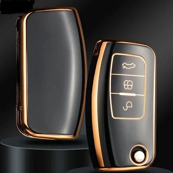 TPU Car Key Cover Compatible With Fiesta, Figo, Old Ecosport Flip Key (Black)