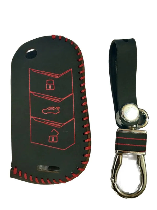 Leather Car key Cover compatible With New Mahindra Scorpio 2022, XUV 700, Thar 2020, Tuv-300, Marazzo, Scorpio 2019, Bolero 2020 Flip Key (Black)