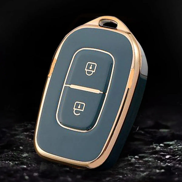 TPU Car Key Cover Compatible With Renault Kiger, Kwid, Duster 2 Button Remote Key (Black)