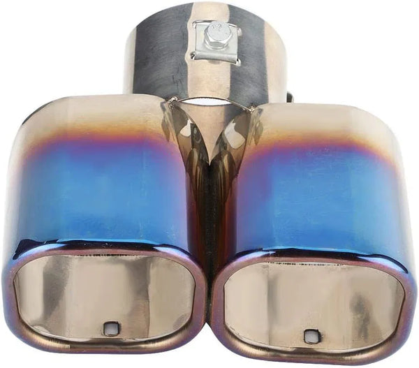 Car Exhaust Pipe-Duokon Universal Stainless Steel Car Square Exhaust Pipe Double Outlet Rear Muffler Tail Throat Square Double Out Roasted Blue Tail Throat (B206)