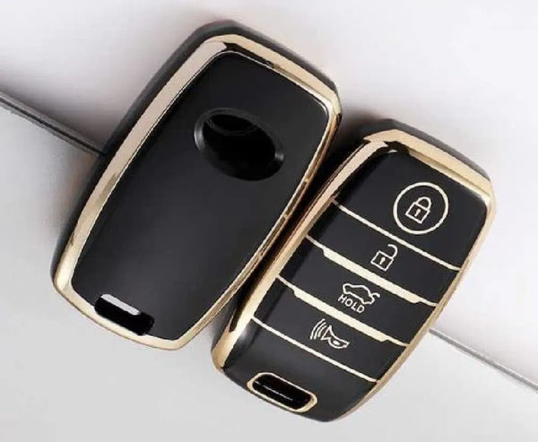 TPU Car Key Cover Compatible For Seltos (Compare Key Buttons Before Ordering) (4 Button Smart Key, Black)