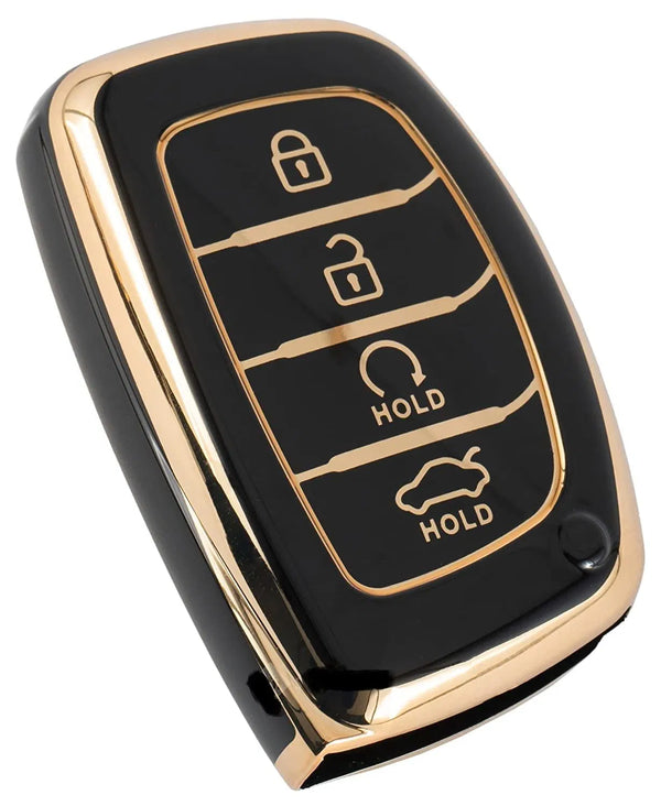 TPU Car Key Cover Compatible with Compatible with Hyundai Verna 2020 4 Button Smart Key (Black)