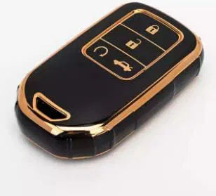 TPU Carbon Fiber Style Car Key Cover Compatible With Honda Accord Civic CRV (Gold Black)