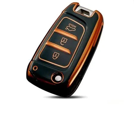 TPU Key Cover Compatible For Hyundai Verna/Elantra/Tucson 2017 Onwards 3 Button Flip Key (Black)