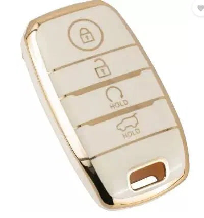 TPU Car Key Cover Compatible with Kia Sonet, Seltos 2020 4 Button Smart Key (Push Button Start Models, White)