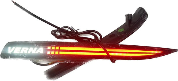 Rear Bumper LED Reflector Light Compatible For Verna 2021 Onwards With Matrix Indicator (Smoke, Pack of 2)