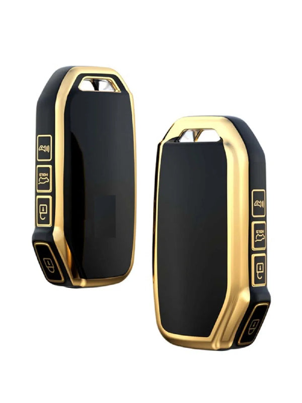 Cloudsale TPU Key Cover Compatible with Kia Seltos 2023 Facelift HTX 4 Button Smart Key (Gold/Black)