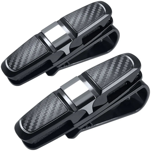 Glasses Holders For Car Sun Visor, Sunglasses Eyeglasses Mount with Ticket Card Clip - Silver/Black (Pack of 2)