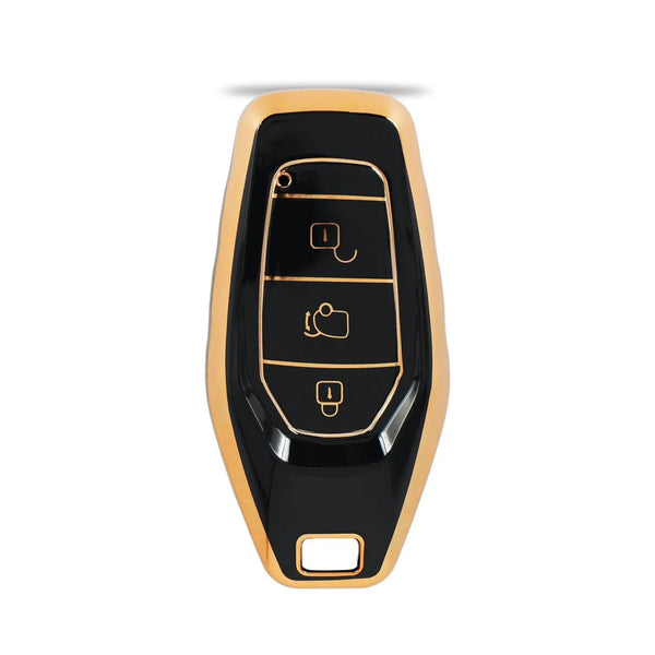 TPU Car Key Cover Compatible with Mahindra XUV-500 Smart Key (Black/Gold)