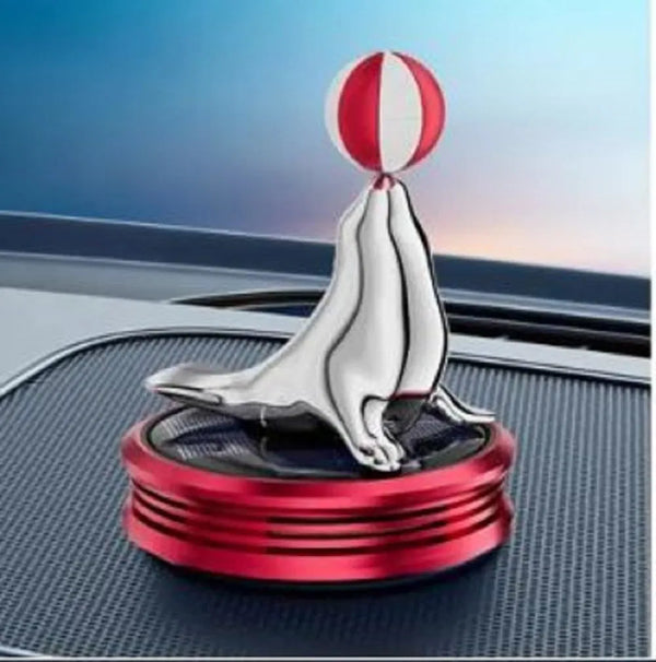 Car Solar Aromatherapy Rotating Sea Dolphin 360 degree Suspended Automatic Car Aromatherapy Perfume (Red)