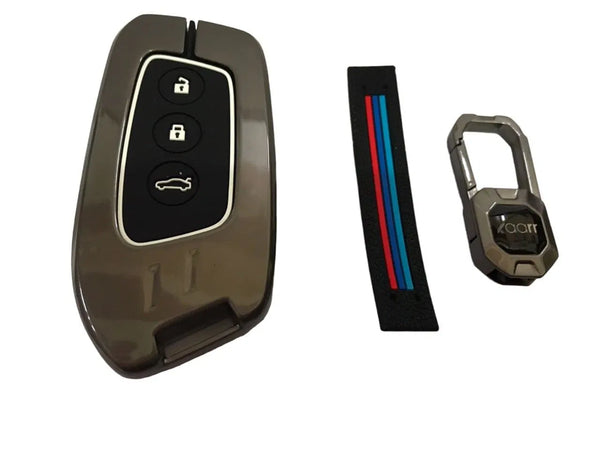 Metal Car Key Case Cover Compatible with M-G Hec-tor New Smart Key Premium Metal Alloy Keycase with Holder & Rope Chai