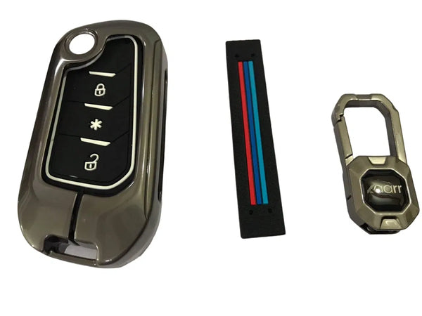 Metal Car Key Case Cover Compatible with New Mahndra Scorpio, XUV 700, Thar 2020, Tuv-300, Marazzo, Scorpio 2019, Bolero 2020 Flip Premium Metal Alloy Keycase with Holder & Rope Chain