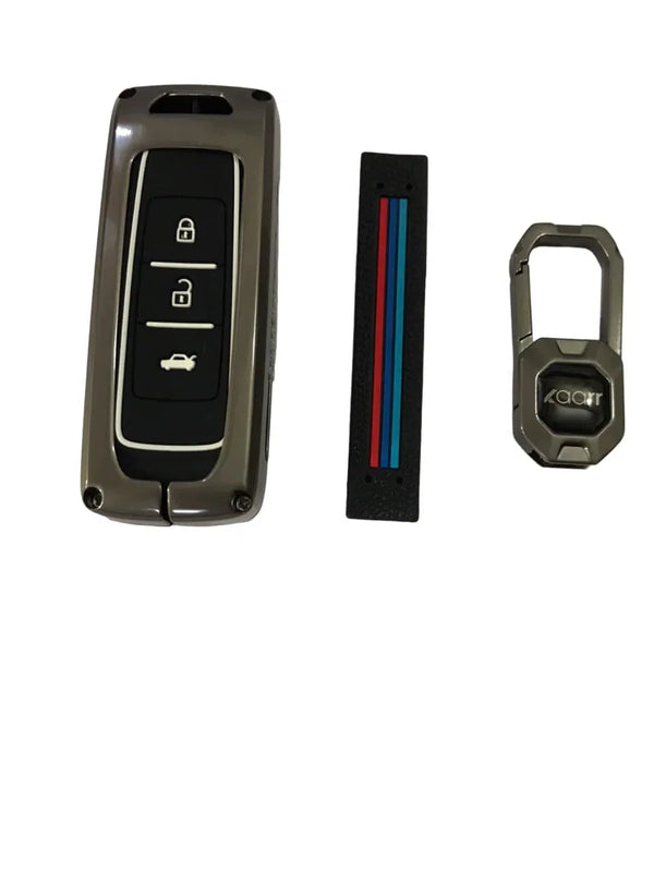 Metal Car Key Case Cover Compatible with M-G Hector Smart Key (For Push Button Start Only) Premium Metal Alloy Keycase with Holder & Rope Chain